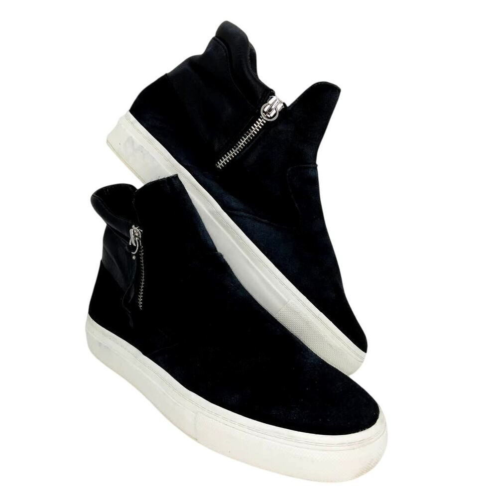 Zara Designer Women's Pre-owned Black Leather & Suede Hi-Top Sneakers- sz. 6 1/2